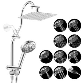 Hibbent Upgraded All Metal 10"Rainfall Showerhead Combo, High Pressure Shower Head with 10-Spray Mode Handheld, Innovative 4-way Diverter with Pause Mode, 71'' Shower Hose and Handheld Holder, Chrome