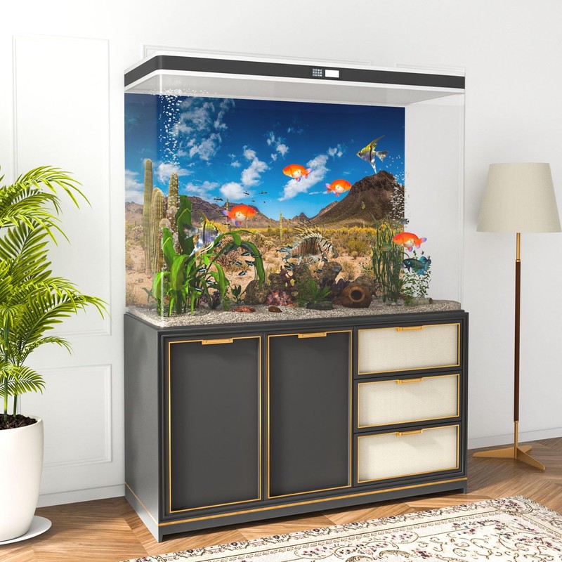 MIRRORANG 120x46cm Reptile Habitat Background Blue Sky Oasis Cactus Desert