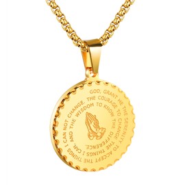 Balaijor Fashion 18K Gold Plated Serenity Prayer Necklace Stainless Steel Prayer of Hand Pendant Coin Necklace(Gold)