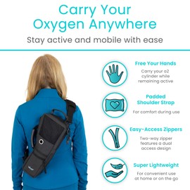 Vive Oxygen Tank Holder Backpack - Portable Carrying Shoulder Bag for Oxygen Cylinders - Healthcare Supplies & Accesories for Traveling - Lightweight, Adjustable Straps (Small)