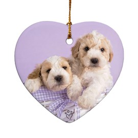 GRAPHICS & MORE Spoodle Cockapoo Puppies Dogs Wicker Basket Heart-Shaped Porcelain Holiday Christmas Tree Ornament - 2.8"