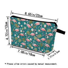 YULUENZE Dark Green Flamingo Makeup Bag Cute Small Organizer Bag with Zipper Monstera Flamingo Cosmetic Bag Aesthetic Birthday Present for Women Friends