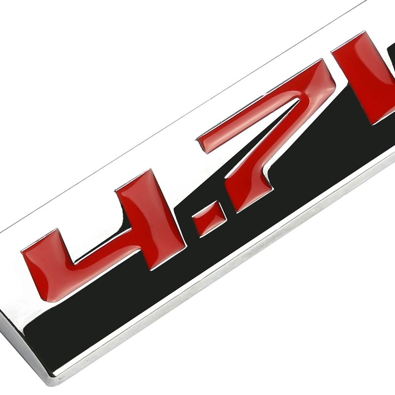 Auto Dynasty Chrome Finish Metal Emblem 4.7L Badge, (Red Letter)