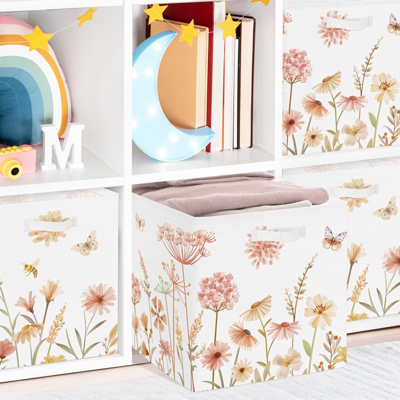 Clastyle Storage Box 3 Pieces Boho Flower Beige Storage Basket