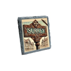 Surrey Village Scene Slate Coaster – Handcrafted Natural Stone with Vintage Sign Artwork – Unique UK Gift & Souvenir (slco-kf25-2503)