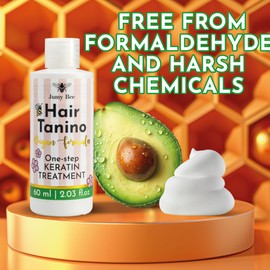Jumy Bee Hair Straightening Keratin Treatment Tanino - Taninoplastia Hair Treatment - Smoothing,Hydrating,Repairing,Avocado & Protein Extreme Shine Effect - Formaldehyde Free - 2.03 Fl.oz(Tanino)