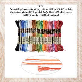 CABODYALS 21 Strands 168 m 6 Strands Colourful Embroidery Thread Rainbow Colours Cross Stitch Yarn Gradient Yarn Threads Soft Friendship Bracelet Thread for Jewellery Making Bracelet Knitting Sewing