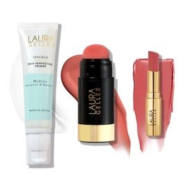 LAURA GELLER NEW YORK Hydration Heroes Kit: Spackle Primer, Hydrate + Jelly Balm Tinted Lip Balm, Just Peachy + Serum Blush Cheek Tint, Poppy Peach