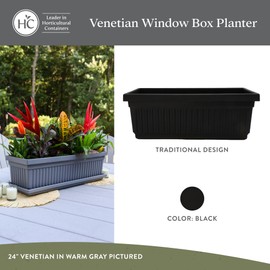 The HC Companies Venetian Window Planter Box w/Drain Plug - Long Planter Box for Windowsills, Balconies & More - Plastic Large Rectangular Outdoor Planters for Herbs & Flowers (30" Black, Pack of 2)
