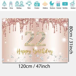 22nd Birthday Decoration Women, 22th Birthday Decoration Rose Gold Glitter Spots Fabric Sign Poster, 22nd Birthday Background Banner Woman 22nd Birthday Party Decoration