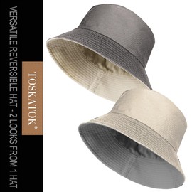 TOSKATOK® UPF 50+ Unisex Mens Womens Reversible Cotton Blend Summer Bucket/Bush Hats-Grey/Stone