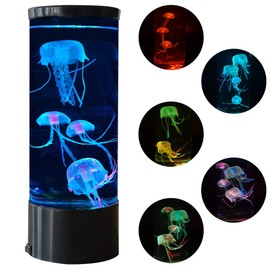 Jellyfish Lava Lamp Multi-Color Changing Aquarium Night Light with 5 Glowing Jellyfish Electric Tank Mood Light Home Office Room Desk Decor Lamp for Kids Men Women for Christmas Birthday