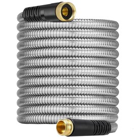 Garden Hose 8ft, Stainless Steel Metal Garden Hose with Brass Fittings, Heavy Duty Water Hose 8ft, Kink Free and Flexible, Crush Resistant, Puncture Resistant