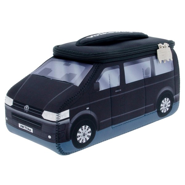 BRISA VW Collection - Volkswagen Neoprene Universal-Makeup-Cosmetic-Travel-First-Aid-Bag-Case in Vanagon Bus T5 Camper Van Design (Black/Large)