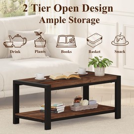 BON AUGURE Coffee Table for Living Room, Industrial Wood and Metal Living Room Tables, Farmhouse Rectangular Center Table (Rustic Oak, 43 Inch)