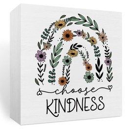 Choose Kindness Wooden Box Signs Decoration Inspirational Quotes Desk Sign, Motivational Gifts for Kids Teacher, Sunflowers Decor Signs for Home Office Bathroom Shelf Decoration