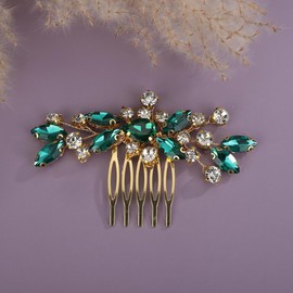 Teyglen Green Rhinestone Bridal Side Comb Crystal Bride Wedding Hair Comb Sparkly Hair Accessories Rhinestone Headpiece for Women Hair Piece (Green)