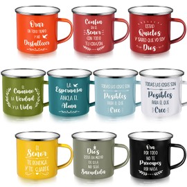 Nitial 10 Pcs 12 oz Christian Coffee Mugs Easter Enamel Mugs with Handle Religious Bible Verse Gifts Inspirational Bible Affirmations Cups for Women Men Coworker Employee(Español Style)