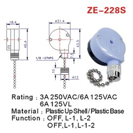 Aginkgo 3PCS ZE-228S Zing Ear Brass Pull Chain 2 Speed Ceiling Fan Switch Replacement or Ceiling Fan Light, Wall Lamps, Cabinet Light