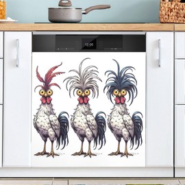 Exnundod Magnet Dishwasher Cover Funny Fantasy Chickens Whimsical Dishwasher Magnetic Cover Decor 23x26 Inch