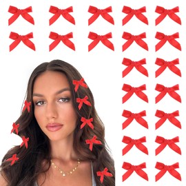 COMNICO 20PCS Bow Hair Clips Mini Bowknot Metal Barrettes Hair Accessories Twist Tie Silky Satin Hair Ribbon Cute Non-slip Hairpins for Women Girls Teens Kids(Red)