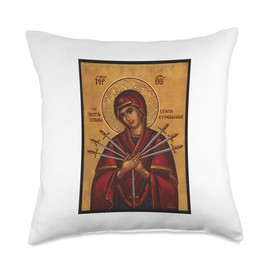 Theotokos Virgin Mary Eastern Orthodox Byzantine Art Church Throw Pillow