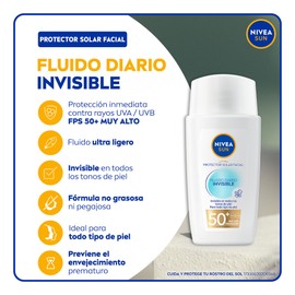 NIVEA SUN Face Protector Solar Fluido Diario Invisible (40 ml) con Niacinamida, textura ultra ligera, refrescante y no grasosa