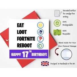 Printperfect F*O*R*T*N*I*T*E Birthday Cards For Boys - Greeting Cards - Gaming Computer Bday Cards For Him - Kids, Teenagers, Adults - Son, Brother, Grandson (17TH)