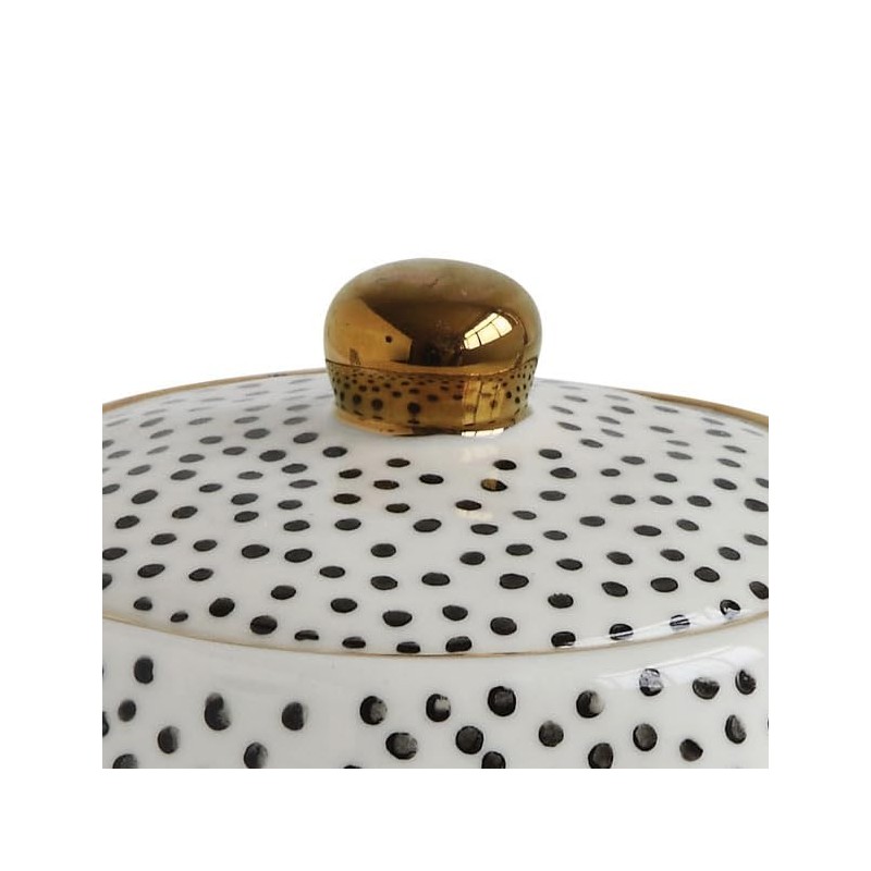 White Stoneware Teapot with Black Speckles & Gold Electroplating