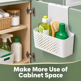 Over Cabinet Door Organizer for Kitchen Storage – Space-Saving Hanging Basket for Cabinet Doors, Cleaning Supplies and Everyday Essentials