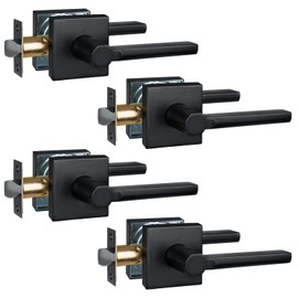 HISAFE Passage Door Lever, No-Locking Hall/Closet Door Handle, Heavy Duty Lever Door Handle Interior, Matte Black Finish, Right&Left Handed (4Pack) 1601-PS-4P