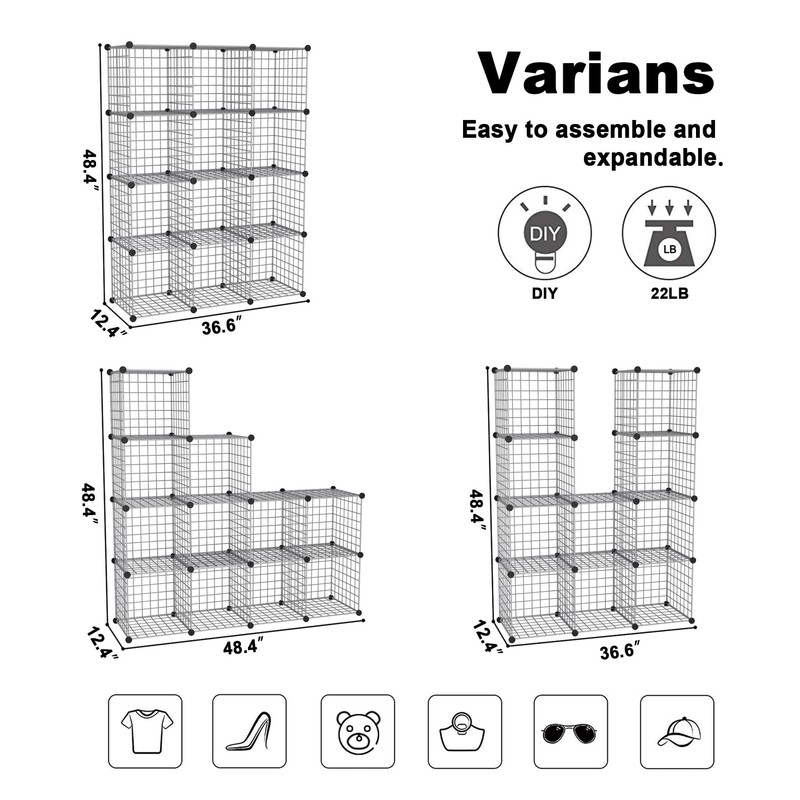 C&AHOME Wire Cube Storage, 12 - Cube Organizer Metal C