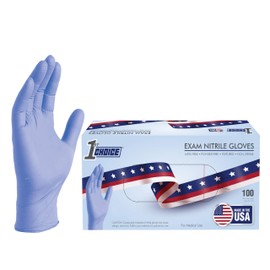 1st Choice 3 mil Nitrile Gloves, Made in the USA, Nitrile Disposable Gloves, Indigo, Medium Box of 100