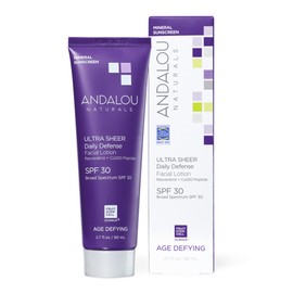 Andalou Naturals Age Defying Face Sunscreen, SPF 30 Zinc Oxide Mineral Sunscreen, Ultra Sheer Daily Defense Face Lotion, Helps Hydrate Skin, Gentle & Lightweight - 2.7 Fl. Oz. | Andalou Naturals