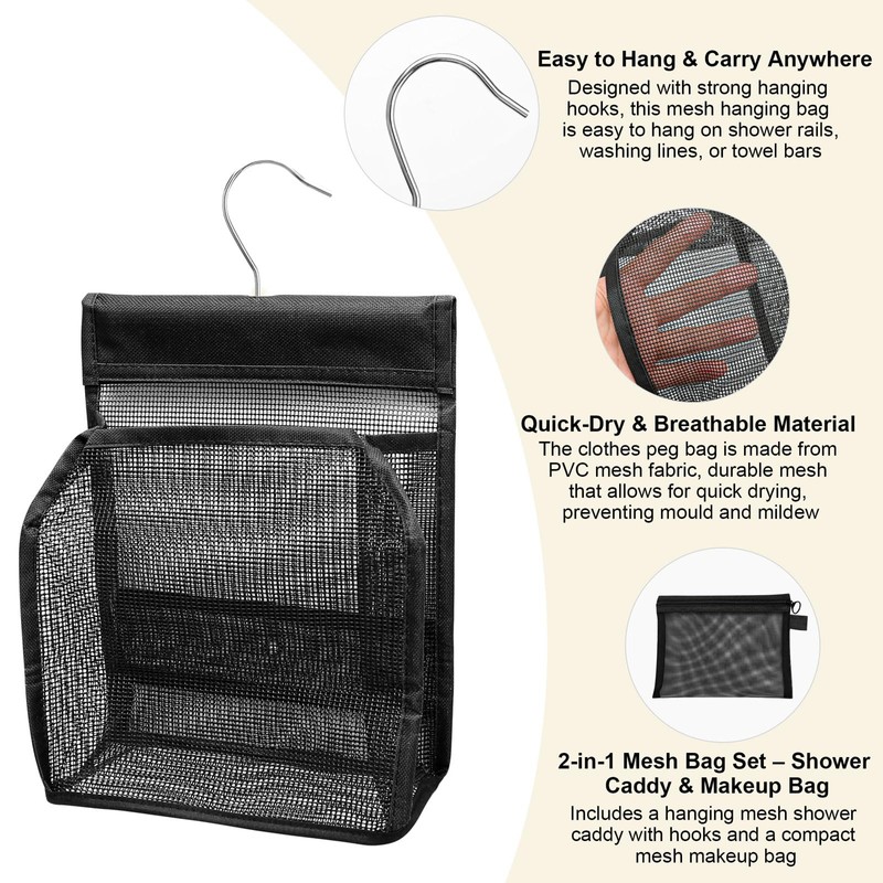 Juyibaao Hanging Mesh Shower Caddy with Hooks & Mesh Makeup