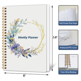 Undated Weekly Planner- Weekly Goals Notebook, A5 To Do List Planner, Habit Tracker Journal with Spiral Binding（Flower-2）