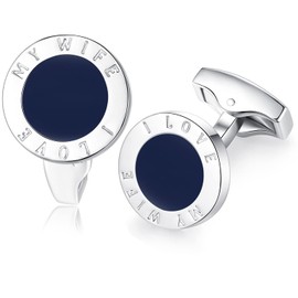 HONEY BEAR Men's Wedding I Love My Wife Cufflinks Stainless Steel Cuff Links Round Reusable, Stainless Steel, No Gemstone