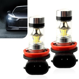 Anyhut 2 PCS Car H8/H11 Fog Lamp, DC12V 100W High-power Ultra-bright Low Beam, 50000H Long-life Plug and Play Bulb Replacement with Condensing Lens, Universal for Car Bulb Light (White)