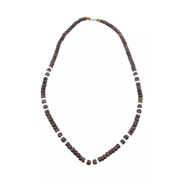 Handmade Coconut Shell Necklace (Thin) - 18", Brown & White