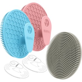 Silicone Body and Face Scrubber Set 5 Pack, BEAUTAIL Shower Bath Scrubber, Gentle Exfoliating Brush for Women Men Sensitive Skin, More Hygienic Than Traditional Loofah, Long Lasting, Pink+Blue+Gray