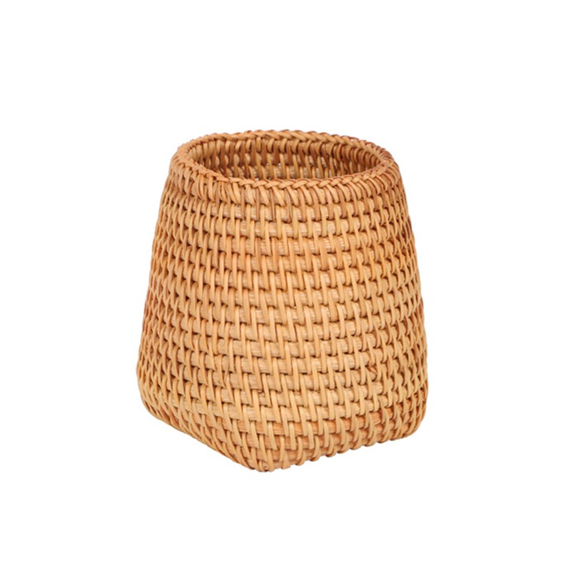Hand Woven Rattan Pen Holder Cups Wicker Makeup Brush Storage