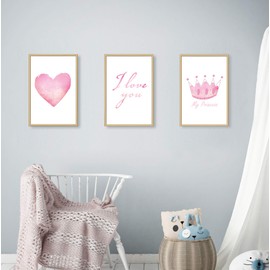 Himmelzucker Premium Wall Pictures, Set of 3 for Children's Room, Baby Room Posters, DIN A4, Decoration, Children's Poster, Boys, Girls Decoration, Pictures Love (A4 without Frame) (I Love You)