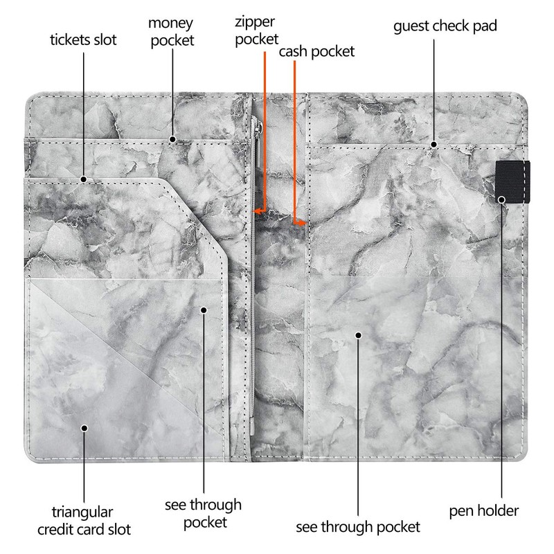Server Books for Waitress - Marble Texture Leather Waiter Book