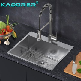 25 x 22 Inch Drop In Single Bowl Kitchen Sink Topmount 18 Gauge Stainless Steel Kitchen Sink with Grid and Basket Strainer