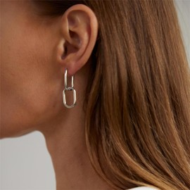 ASCOMY 14K White Gold Convertible Link Earrings for Women White Gold Hypoallergenic Lightweight Small Huggie Hoop Earrings Paperclip Hoop Earrings White Gold Square Hoop Earrings Gift for Women Girls