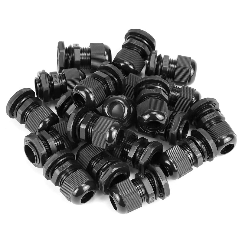 QWORK 1/2" NPT Nylon Cord Grip Cable Glands, Black 20-Pack,