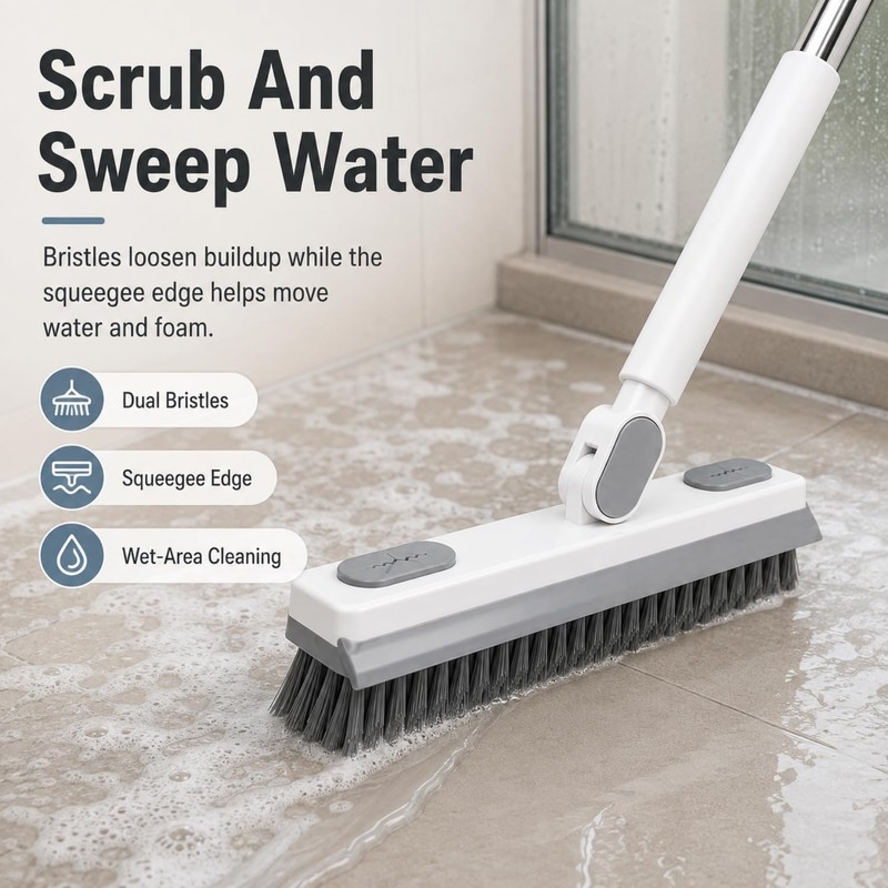 180° Rotating Gap Cleaning Tool with V-Shaped Bristles and Squeegee