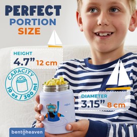 Bentoheaven Kids Food Jar (10oz) - Vacuum Insulated Food Container - Premium Double Wall Stainless Steel - Easy to Open - Keeps Soup & Food Hot/Cold - Lunch Box Thermos for Hot Food Kids (Ocean Blue)