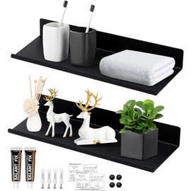 Mafagwre Wall Shelf, Floating Shelf, Set of 2 Wall Shelves, Black Metal, 30 cm, Modern Home Decoration, Wall Shelf, Expand the Wall Space, Ideal for Bedroom, Bathroom, Kitchen