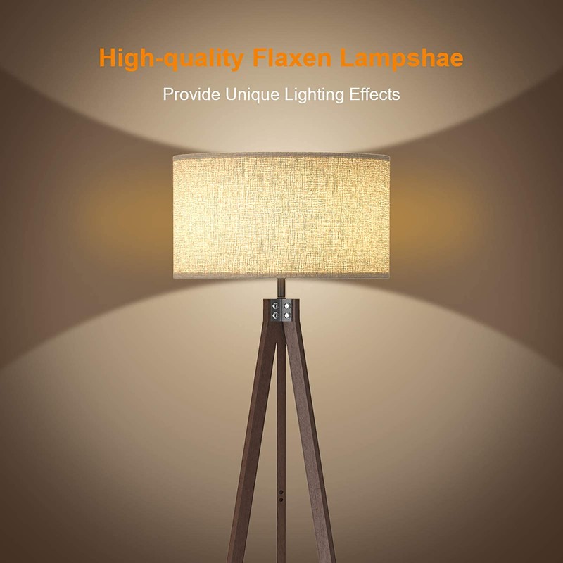 LEPOWER Wood Floor Lamp Tripod, Mid Century Lamps for Living
